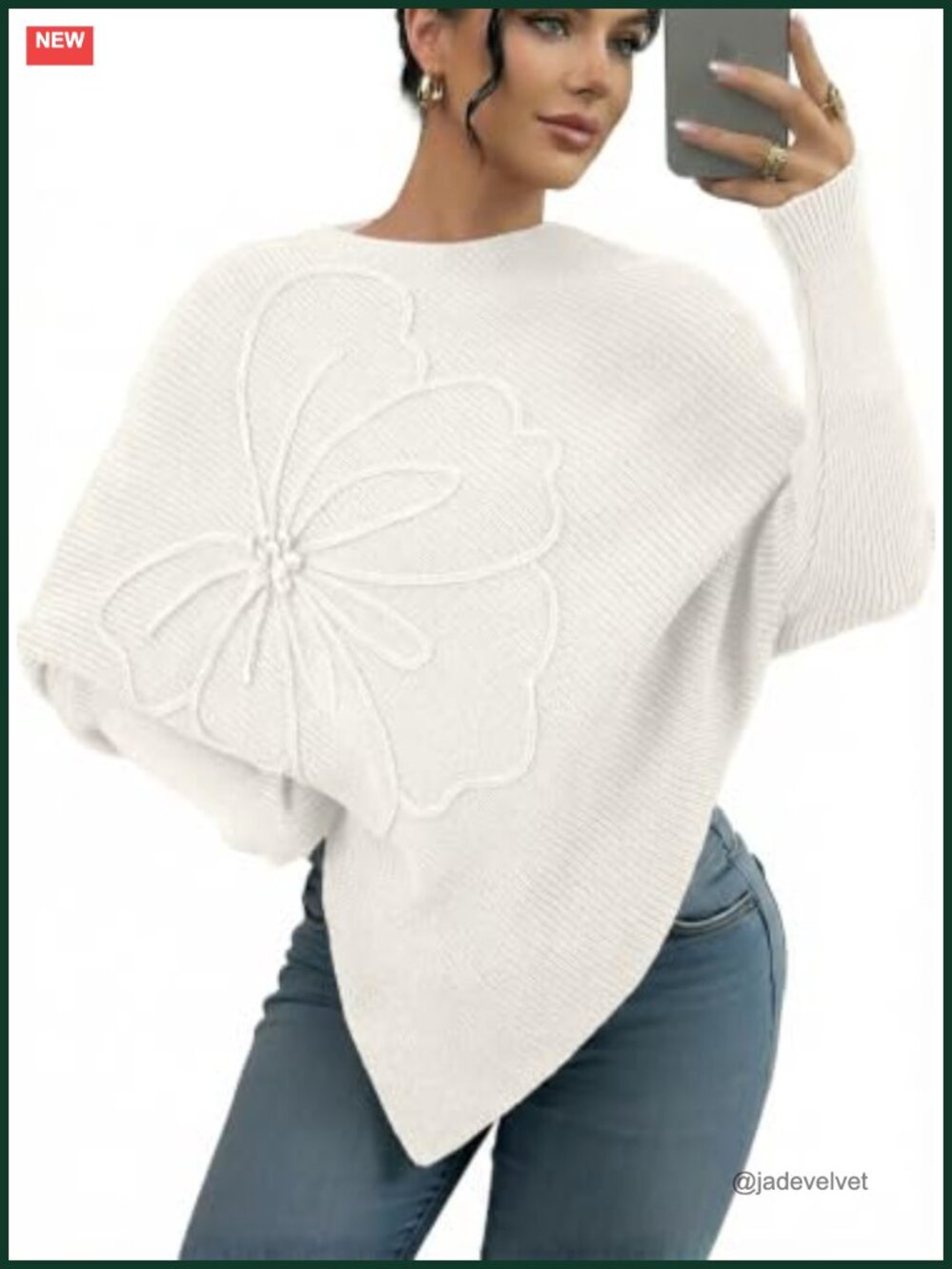 Women's Fall Poncho Knit Pullover Sweater Batwing Long Sleeve Crewneck